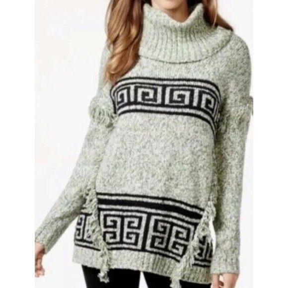 Kensie Fuzzy Mixed Media Cowl Neck Sweater Aztec Southwestern Fern Combo Size S - Picture 3 of 9